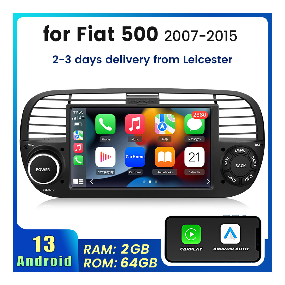 Carplay For Fiat 500 2007-2015 Car Radio Stereo Android13 GPS Navi 64G