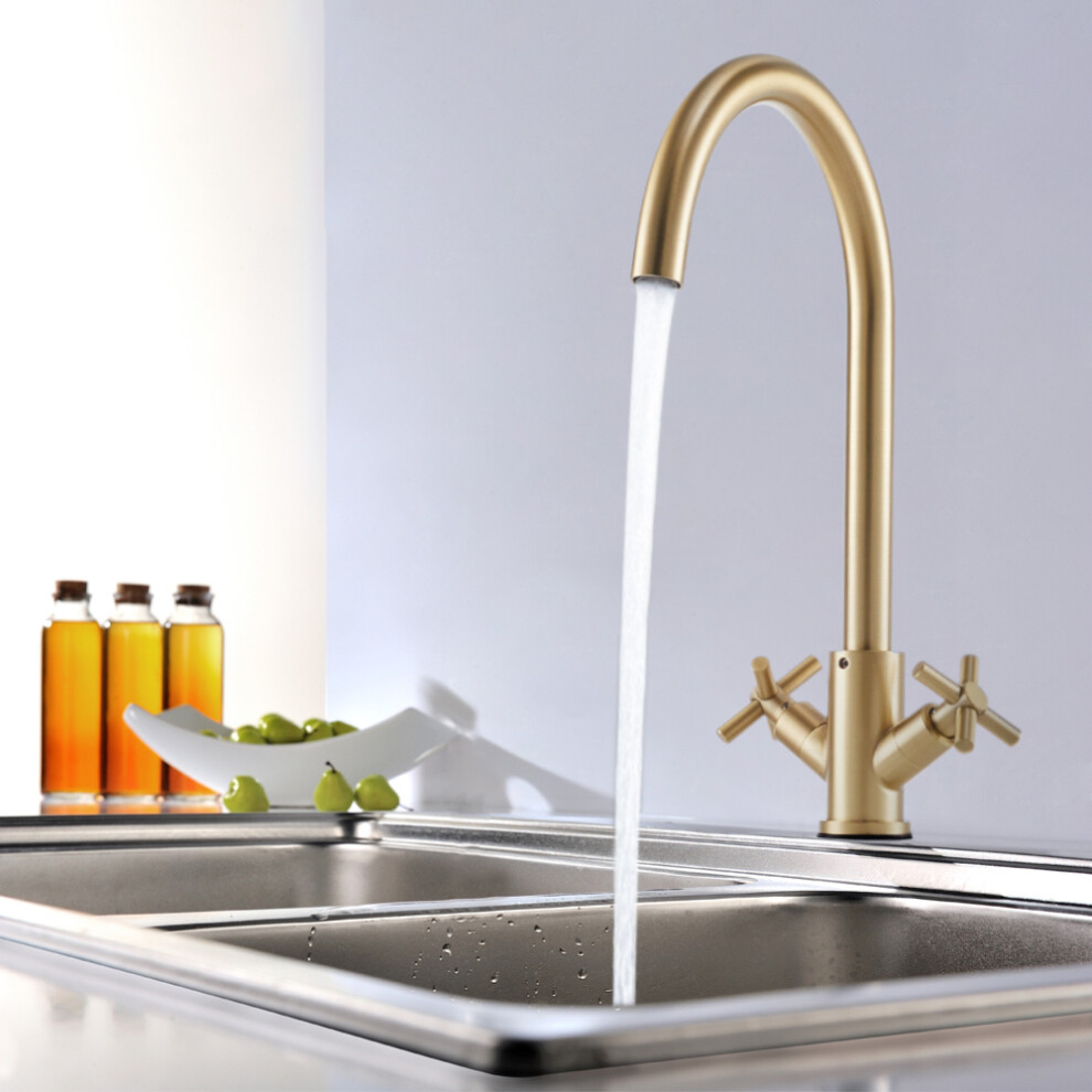 (Gold) G1/2 304 Stainless Steel Dual-Handle Kitchen Faucet Kitchen Tap