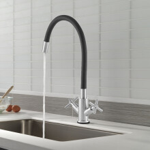 (Nickel + Black) G1/2 Flexible Silicone Dual-Handle Kitchen Faucet Mixer Tap