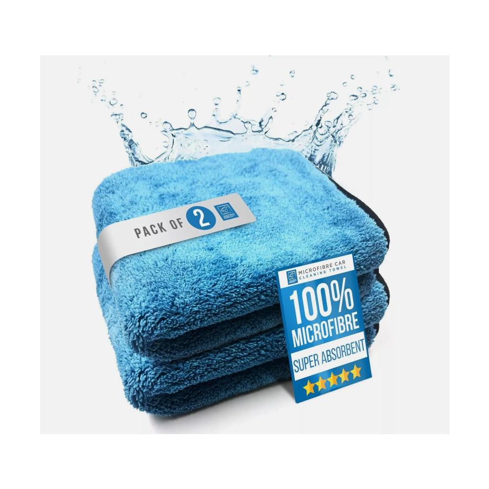 2X Microfibre Cloths Car Wash Towel Absorbent 40X40cm Large Polishing 5060507285572