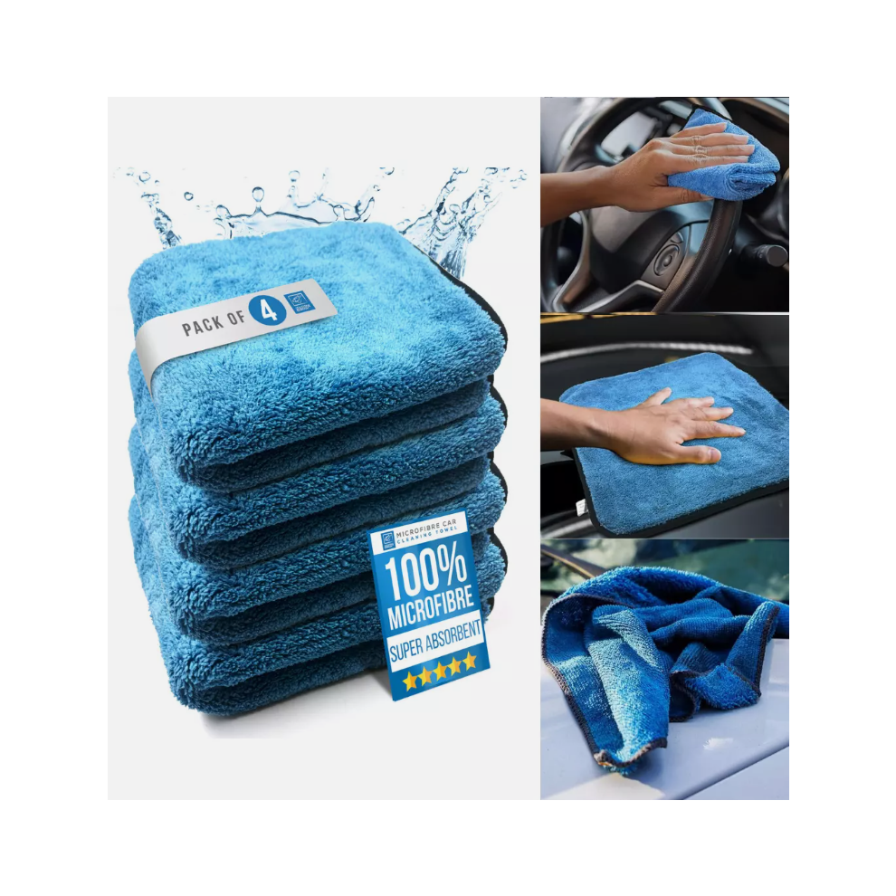 4X Microfibre Cloths Car Wash Towel Absorbent 40X40cm Large Polishing 5060507285589