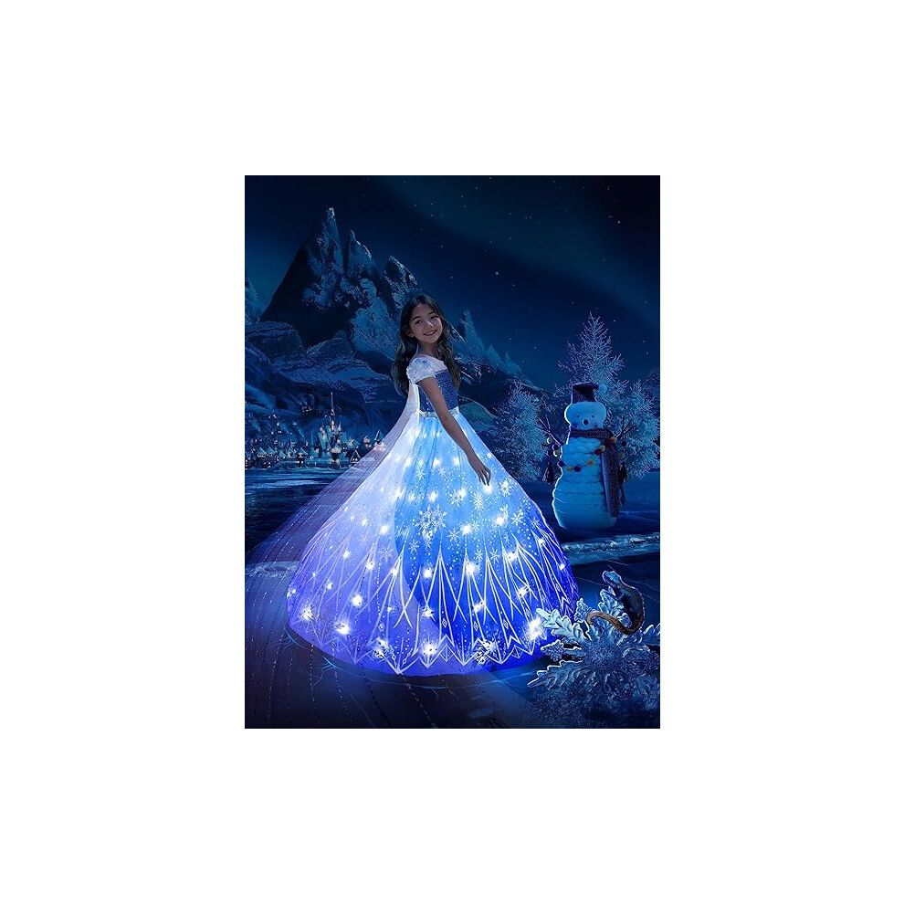 (120cm) Girl princess costume lights up snow princess costume Halloween costume Christmas birthday gift