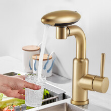 (Gold) G1/2 Pull-out Sprayer Retractable Kitchen Faucet Kitchen Tap with 4 Modes