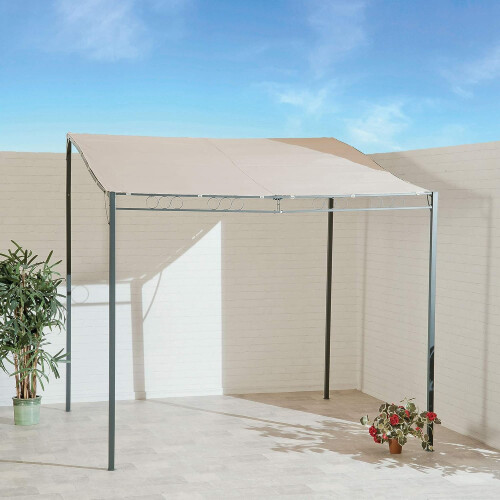 Wall Mounted Gazebo 2.5 x 2m - Space-Saving Steel Frame, Ecru Canopy, Dark Grey Finish