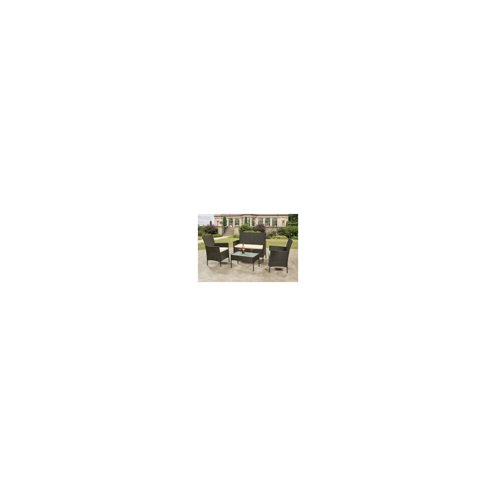 4 Piece Rattan Patio Set - Black & Cream
