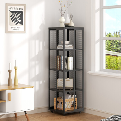 Living And Home Black Steel 4-Tier Bookcase Files Storage Rack