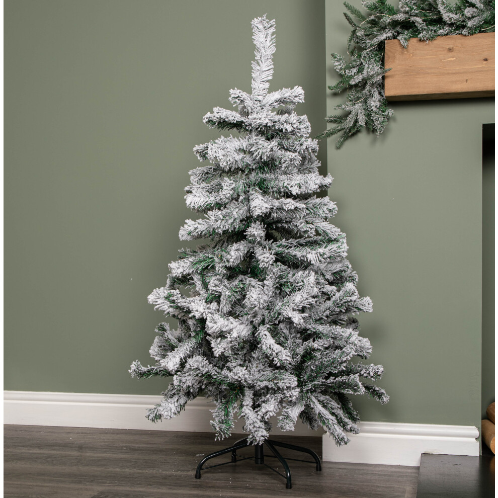 4ft Snow Flocked Artificial Christmas Tree with Green Metal Stand and 177 Tips