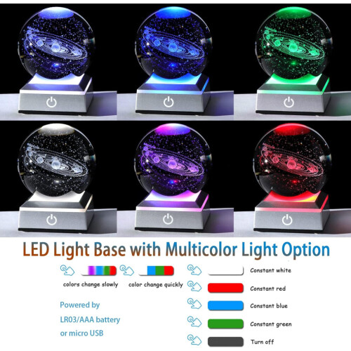 Solar System Crystal Ball 3D Planets Sun System Globe with Silver LED Base Ornament for Kid's Room 2
