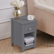 (Grey) Small Side Table with Drawer for Living Room