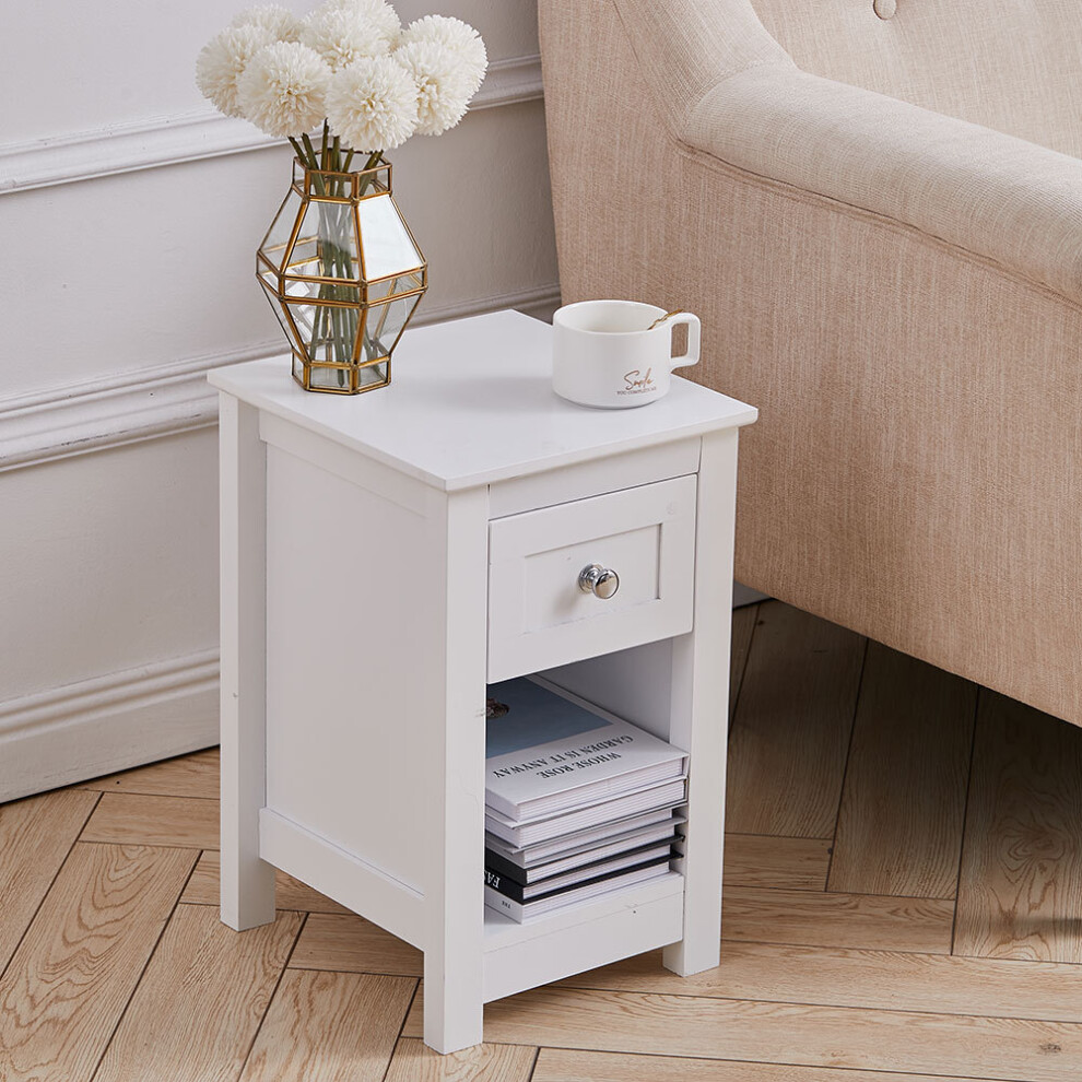 (White) Small Side Table with Drawer for Living Room