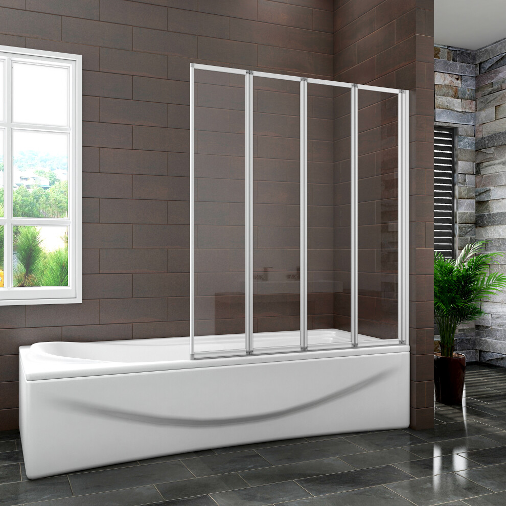 (  4 Fold Screen - 800x1400mm) 1400mm Glass Over Bath Hinge Pivot Folding Shower Screen Door Panel & Seal