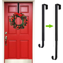Adjustable Black Wreath Hanger for Front Door - 15" to 25" Hook
