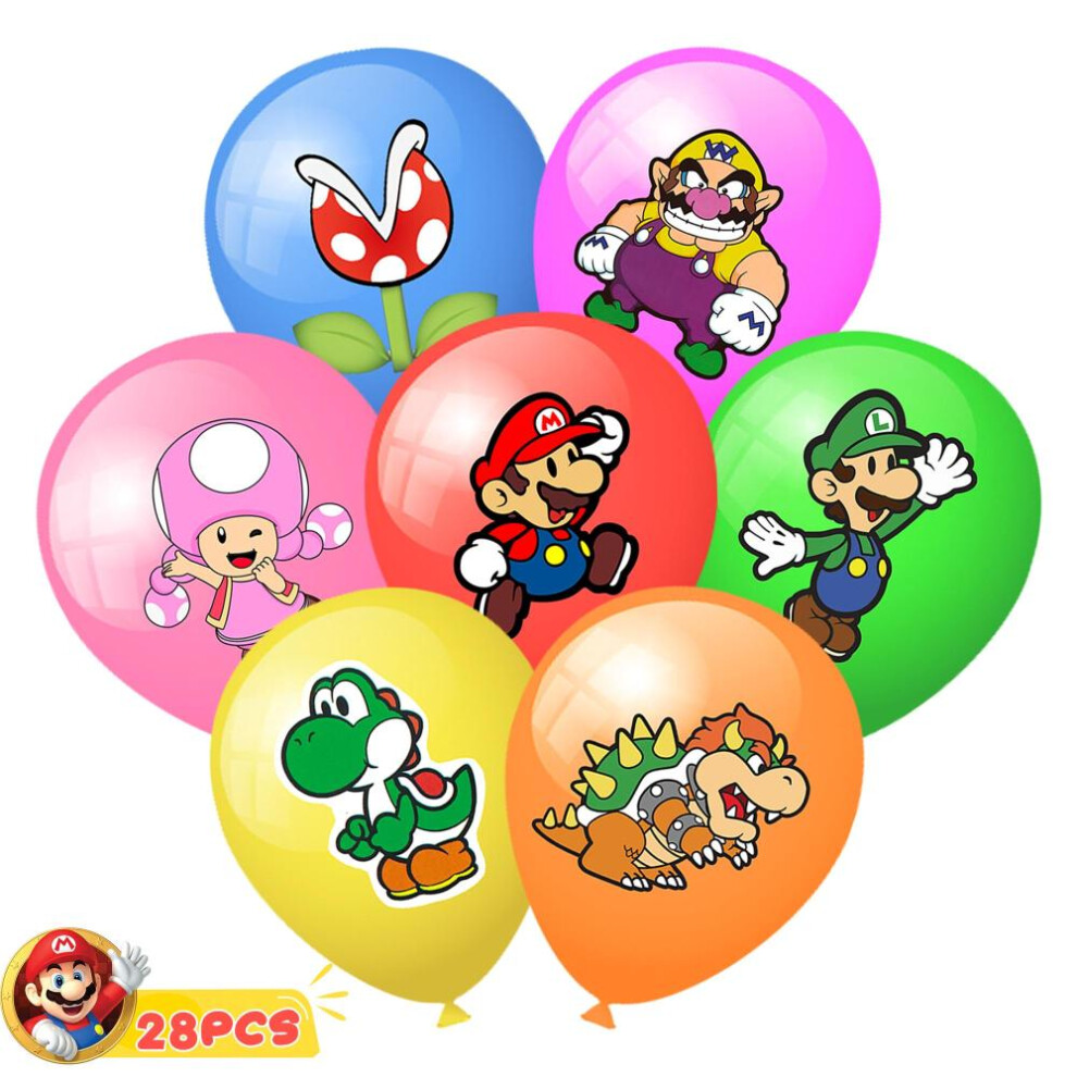 28pcs Super Mario Birthday Balloons for Mario Birthday Party Supplies,Includes 7 Styles and Patterns,for Mario Party Decorations,Birthday Decorations