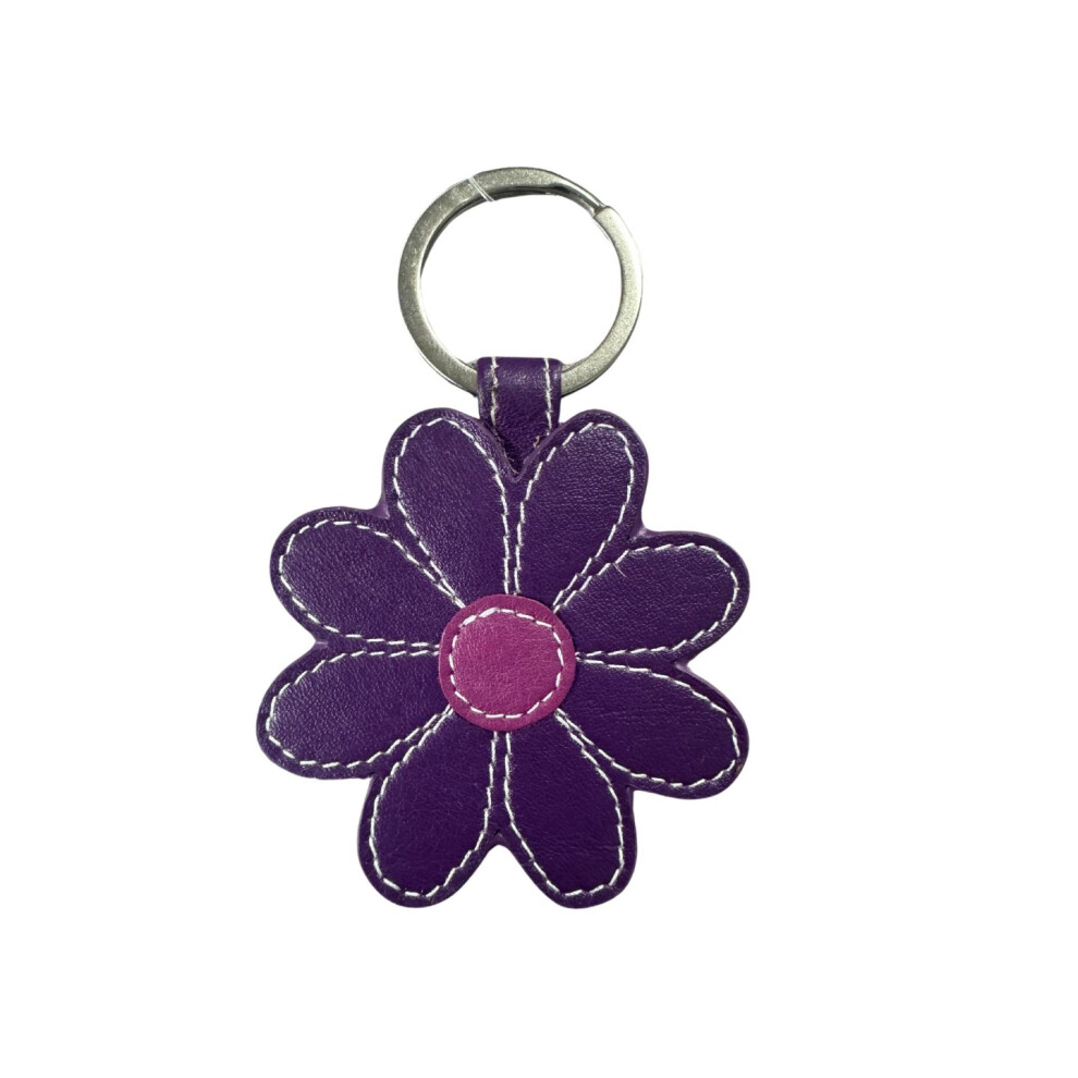 (Purple) Leather  Daisy flower Keyring