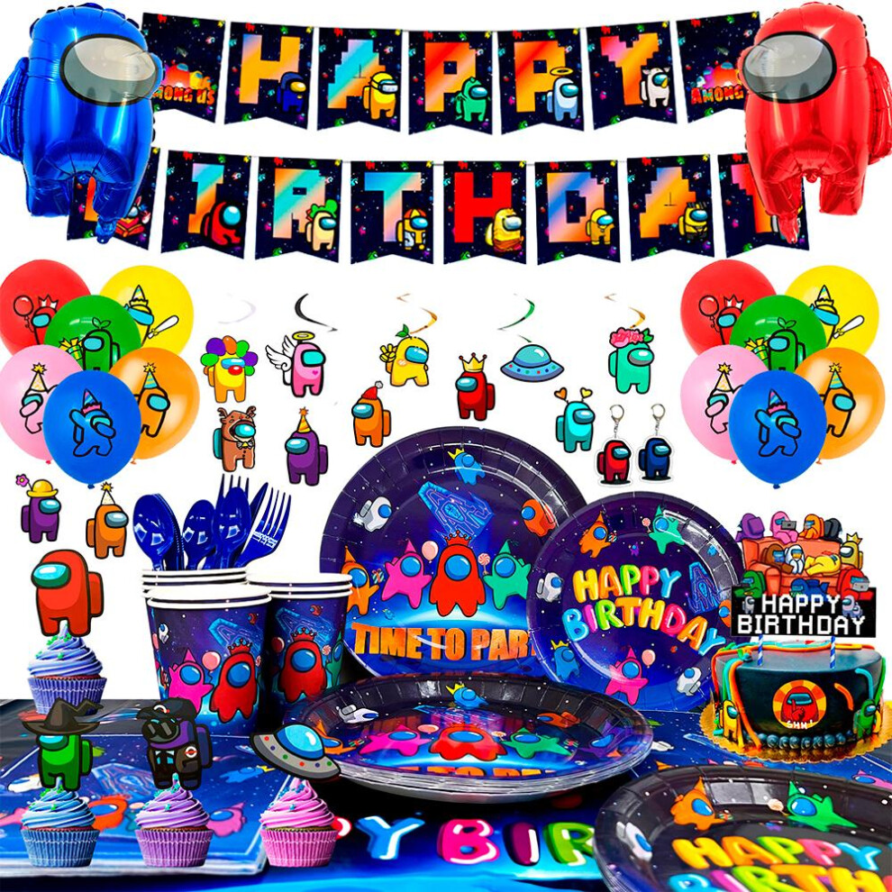 171 Pcs Among Us Birthday Party Decorations-among Us Party Plates Tablecloth Banner Tableware Set