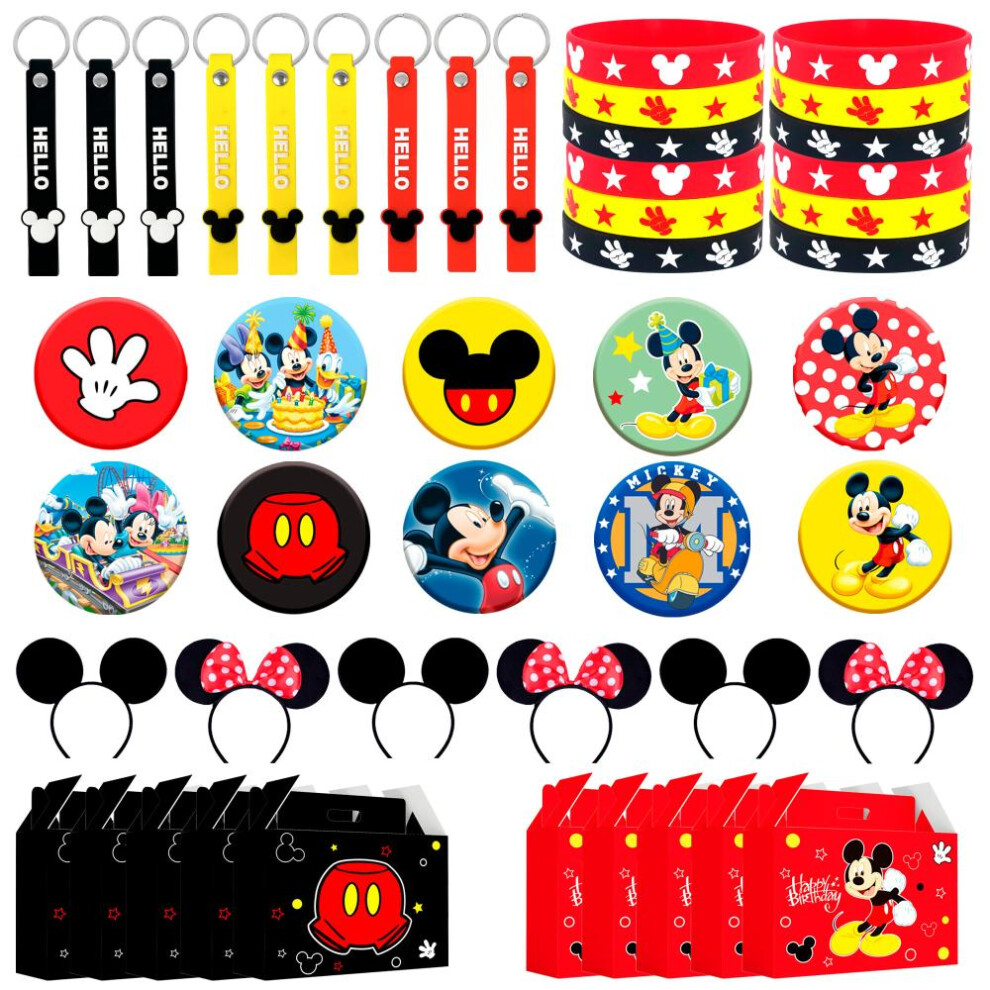 50 pcs Micky Mouse Party Favors- Micky mouse Ears Headband Silicone Bracelet Keychains