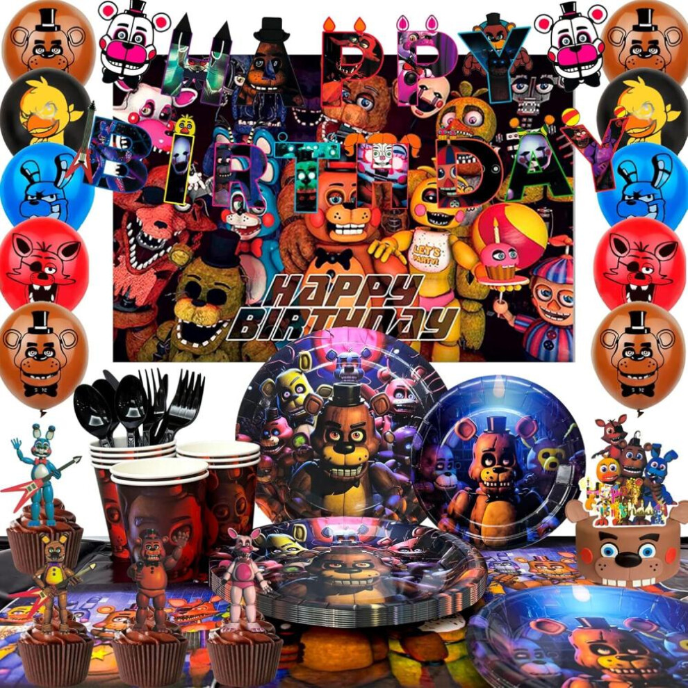 Fnaf Birthday Decoration-five Night At Freddy's Balloon Banner Plate..