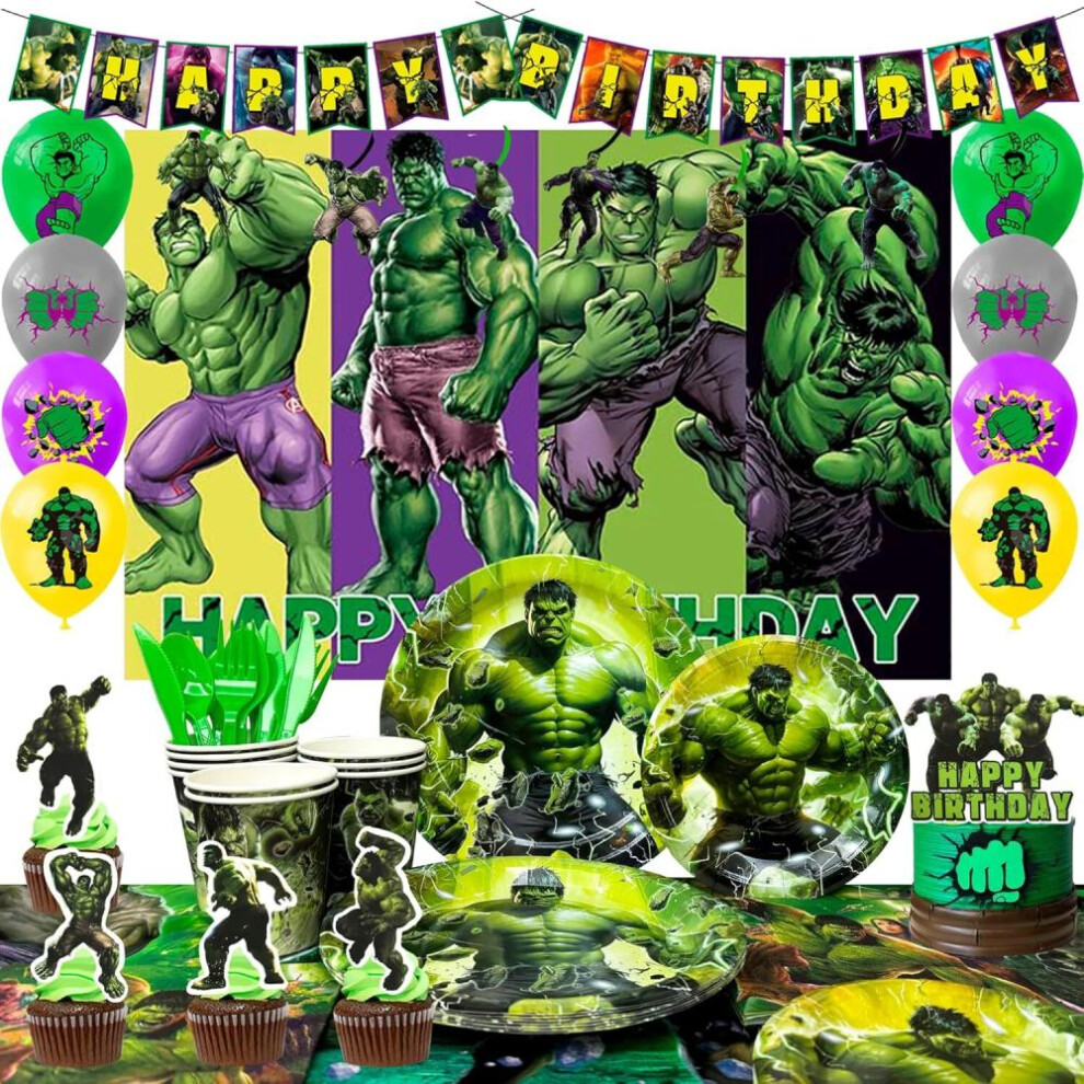 112pcs Hulk Party Supplies-hulk Party Tableware,Hulk Party Decorations,Hulk Birthday Party Decorations