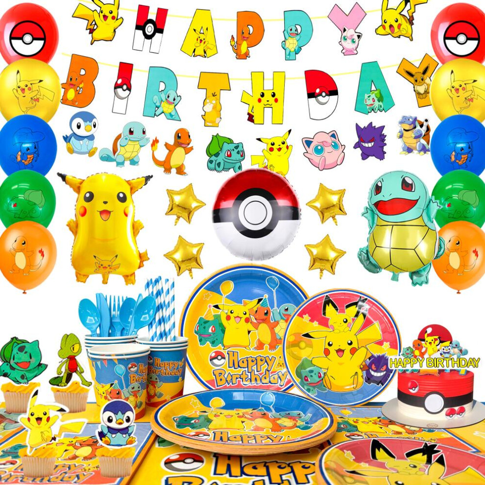 138 pcs Pokemon Party Supplies-Pokemon Party Decorations,Pokemon Party Tableware Set,Pokemon Birthday Party Tableware