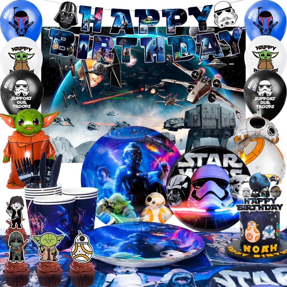 114pcs Star Wars Party Decorations & Tableware Set-Star Wars Party Plates Napkins Cups & Star Wars Birthday Banner etc Star Wars Birthday Decorations