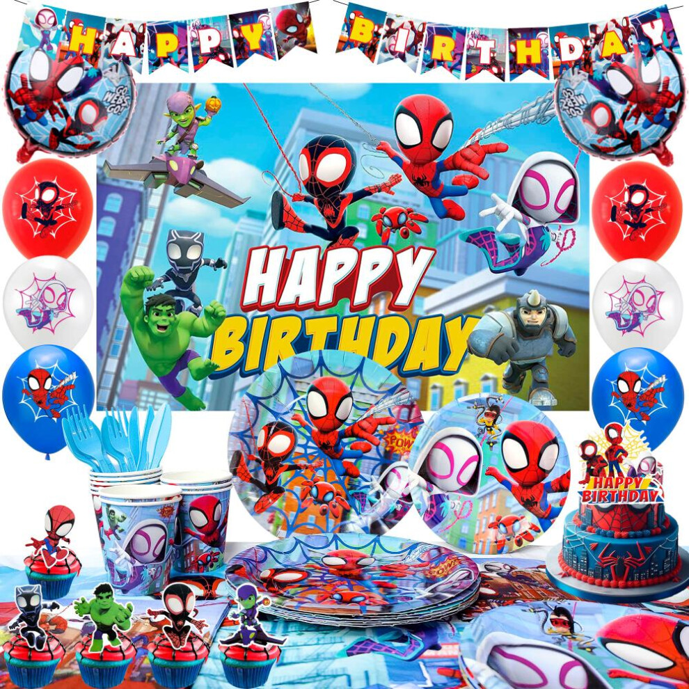 114pcs Spiderman Birthday Decorations & Party Tableware Set- Spiderman Decorations Balloons & Spiderman Plates Etc Spiderman Birthday Party Supplies