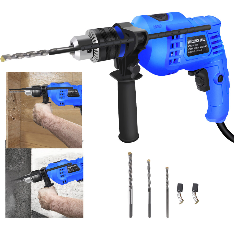 Electric Corded Impact Drill 850W Hammer Drill Variable Speed 0-3000 RPM Hammer and Drill 2-in-1 Function with Rotating Handle