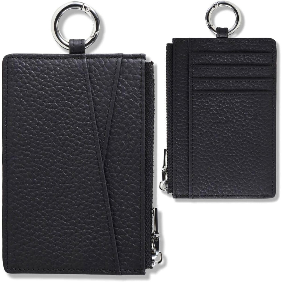 Genuine Leather Slim Card Wallet with Keychain - Ultra Thin
