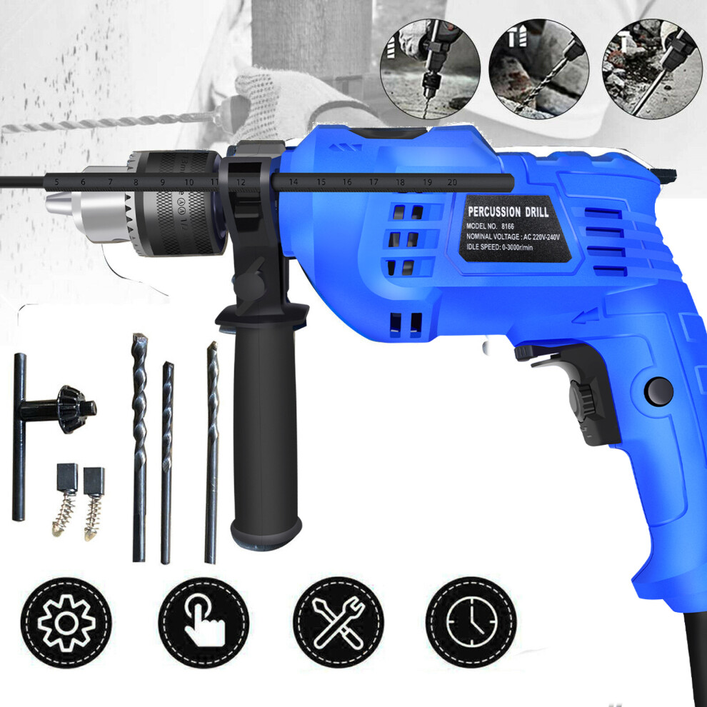 Hammer Drill 850W Impact Drill Hand Electric Percussion Drill with Drill Bits Set, Variable-Speed 360Â° Rotating Handle for Wood, Steel, Concrete