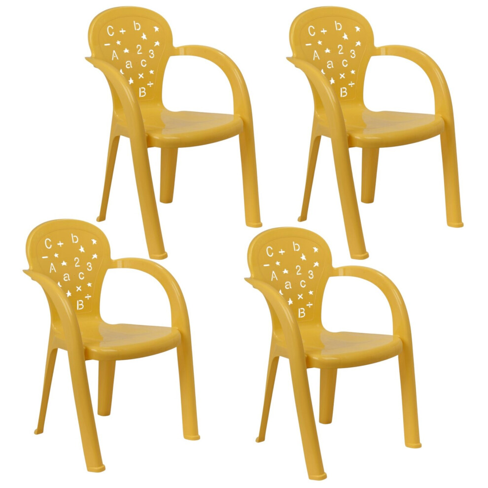 (4 Pcs Yellow) Coloured Plastic Kids Chairs Stackable Nursery Indoor Outdoor Party Garden Play-image-OPC-PFHHXR8-NEW