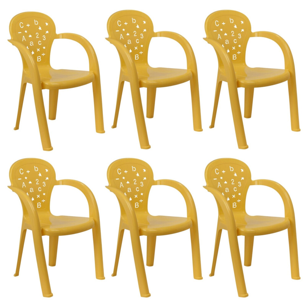 (6 Pcs Yellow) Coloured Plastic Kids Chairs Stackable Nursery Indoor Outdoor Party Garden Play