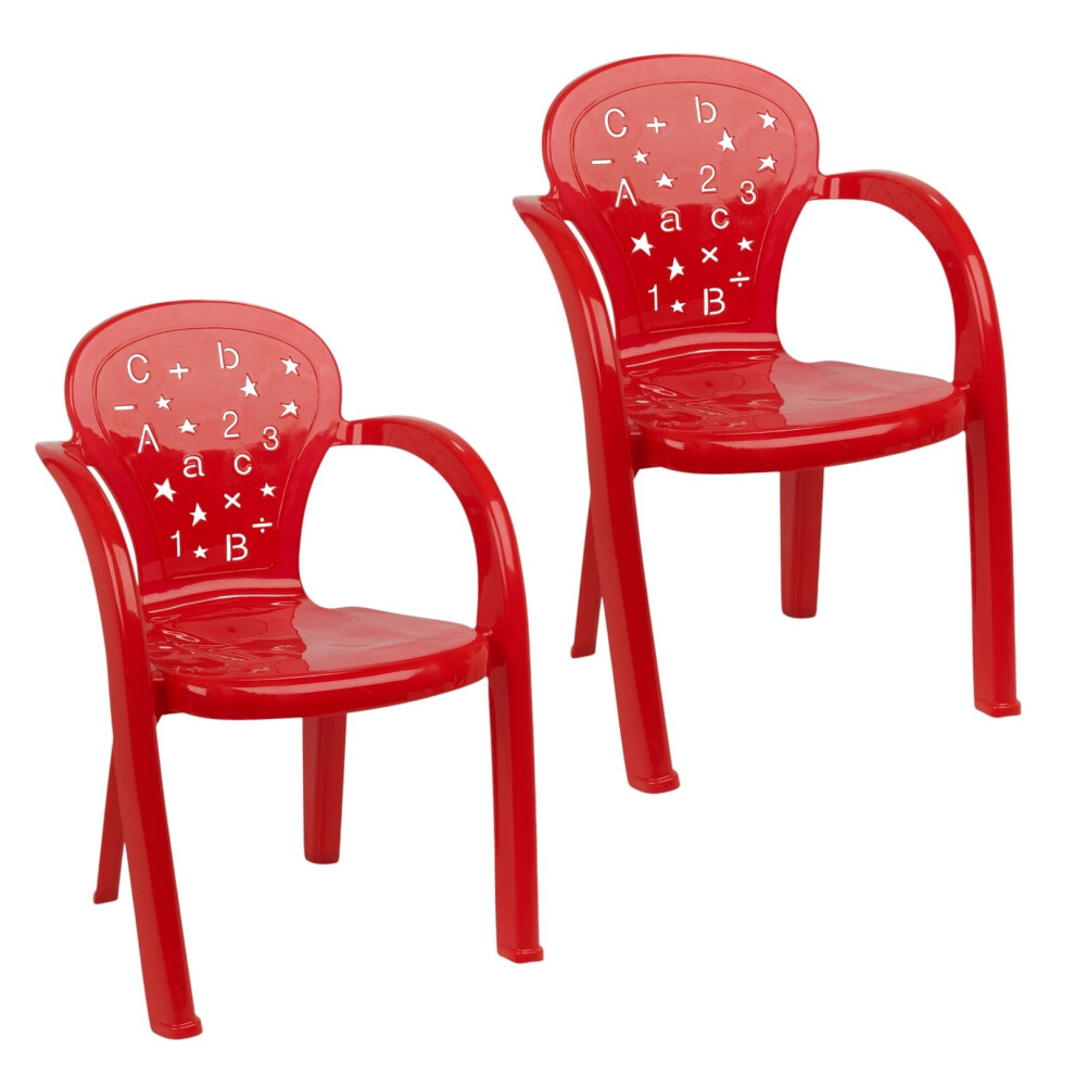 (2 Pcs Red) Coloured Plastic Kids Chairs Stackable Nursery Indoor Outdoor Party Garden Play-image-OPC-PFHHXRC-NEW