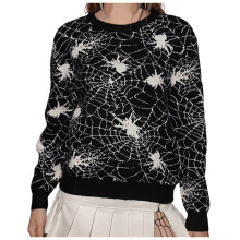 (black, M) Winter Sweaters for Women 2025 Trendy Black Jacquard Round Neck Loose Long Sleeve Knitted Sweater