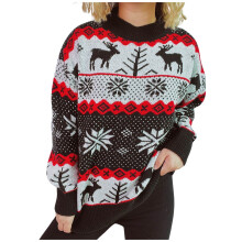 (black, S) Women's Christmas Sweater Fashion Cozy Fluffy Sweater Slim Snowflake Print Oversized Plush Knit Pullover Sweater