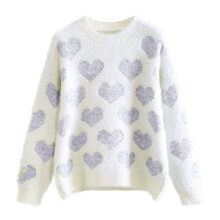 (blue, S) Oversized Sweaters for Women Women's Autumn&Spring Vintages Day Love Pattern Knit Sweater Soft And Smooth Beautiful Sweater