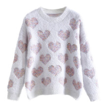 (pink, M) Oversized Sweaters for Women Women's Autumn&Spring Vintages Day Love Pattern Knit Sweater Soft And Smooth Beautiful Sweater