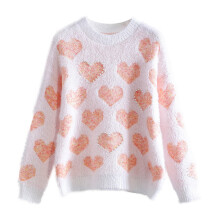(a, M) Oversized Sweaters for Women Women's Autumn&Spring Vintages Day Love Pattern Knit Sweater Soft And Smooth Beautiful Sweater
