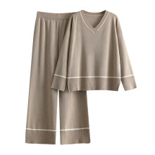 (khaki, One Size) Sweaters for Women Plus Size Fashion Knitwear Set 2024 Autumn and Winter New Relaxed Pullover Sweater Two Piece Set