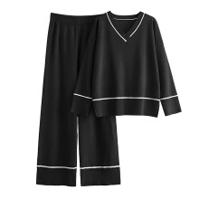 (black, One Size) Sweaters for Women Plus Size Fashion Knitwear Set 2024 Autumn and Winter New Relaxed Pullover Sweater Two Piece Set