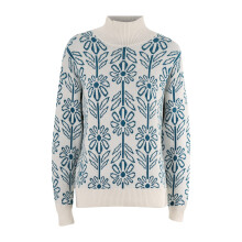 (blue, M) Womens Sweaters Pullover with Zipper Women's Autumn And Winter Comfortable Casual Turtleneck Flower Sweater Large Size Sweater