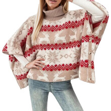 (white, XS) Winter Sweaters for Women 2025 Trendy Women's Autumn Or Winter Turtleneck Christmas Bat Sleeved Sweater