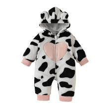 (white, 12-18 Months) Infant Baby Girl Fleece Jumpsuit Cow Spot Long Sleeve Full Length Zipper Winter Warm Romper with Hood Halloween Costume