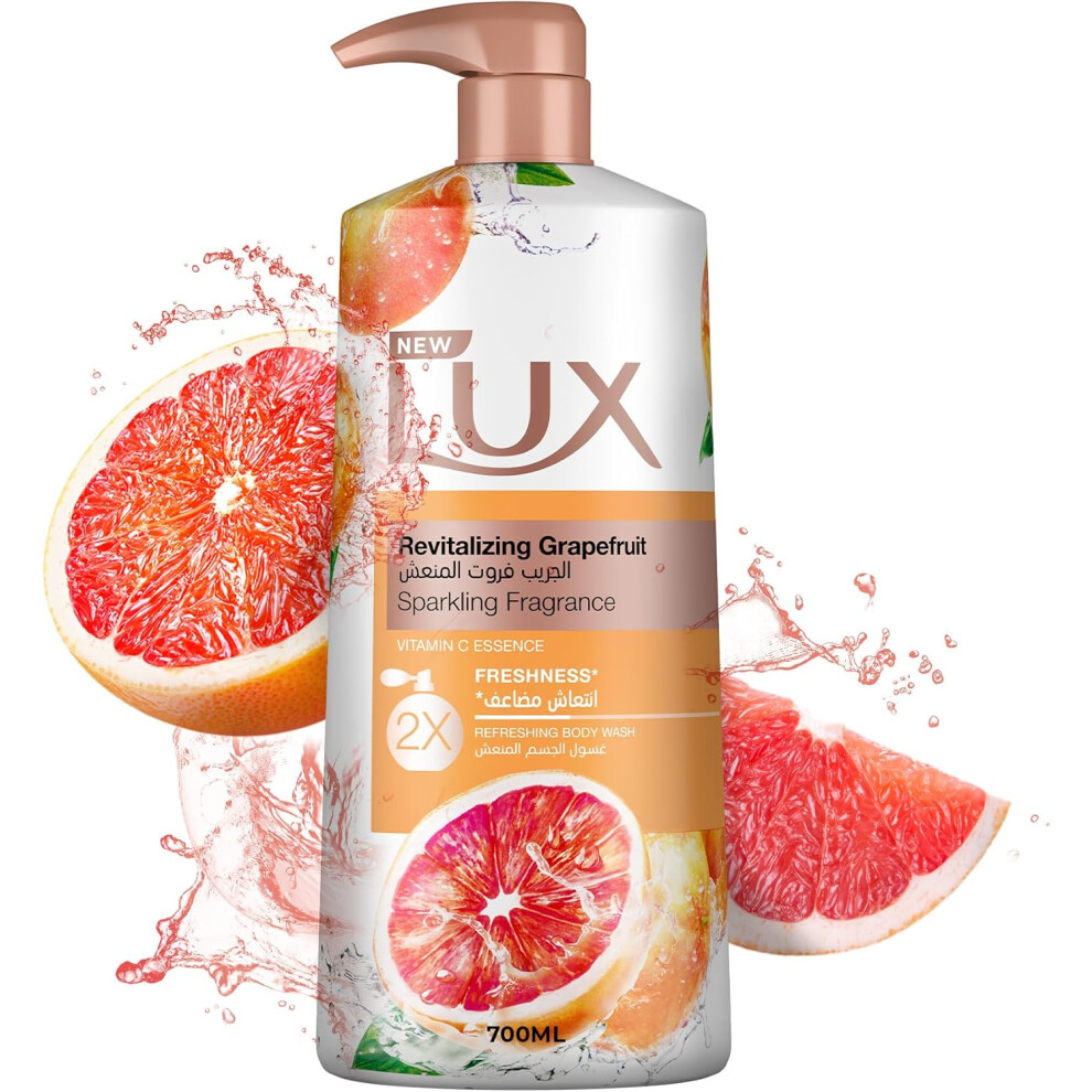 LUX Revitalizing Grapefruit Sparkling Fragrance Body Wash 700ml | Vitamin C Essence & 2x Freshness | Refreshing Shower Gel