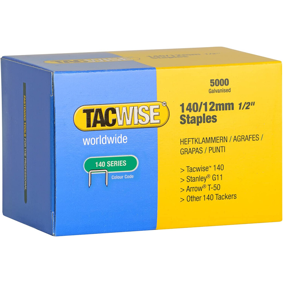 Tacwise 0343 Type 140 / 12 Mm Heavy Duty Galvanised Staples, Pack Of 5,000