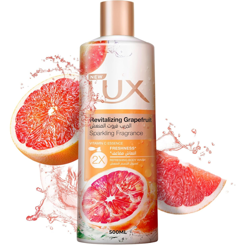 LUX Revitalizing Grapefruit Sparkling Fragrance Body Wash 500ml | Vitamin C Essence & 2x Freshness | Refreshing Shower Gel