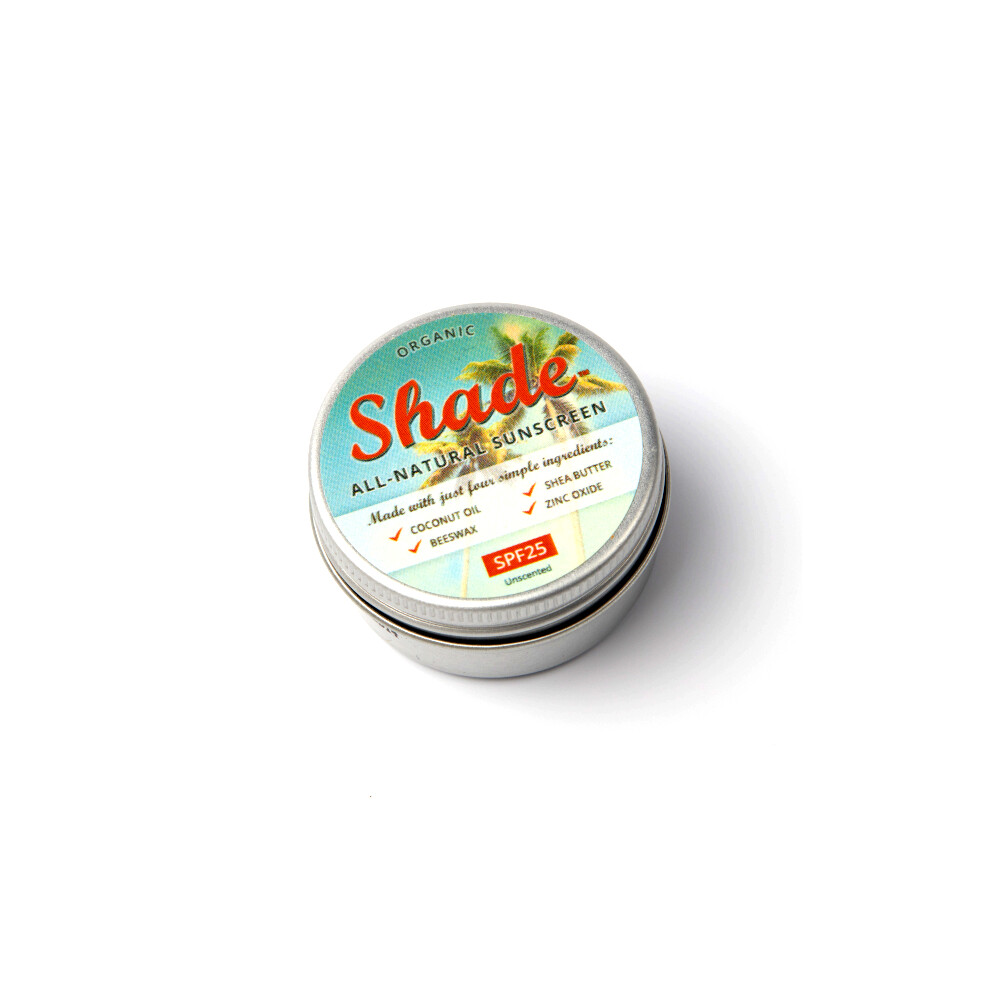 (15ml) Shade All-Natural Sunscreen SPF25 | 72% Organic | Mineral | Unscented | Broad Spectrum | Plastic-Free
