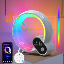 (White) Sunrise Alarm Clock, Colorful Table Lamp with Bluetooth Speaker, Time/Date/Temperature Display Wake Up Light, App/Remote Control White Noise
