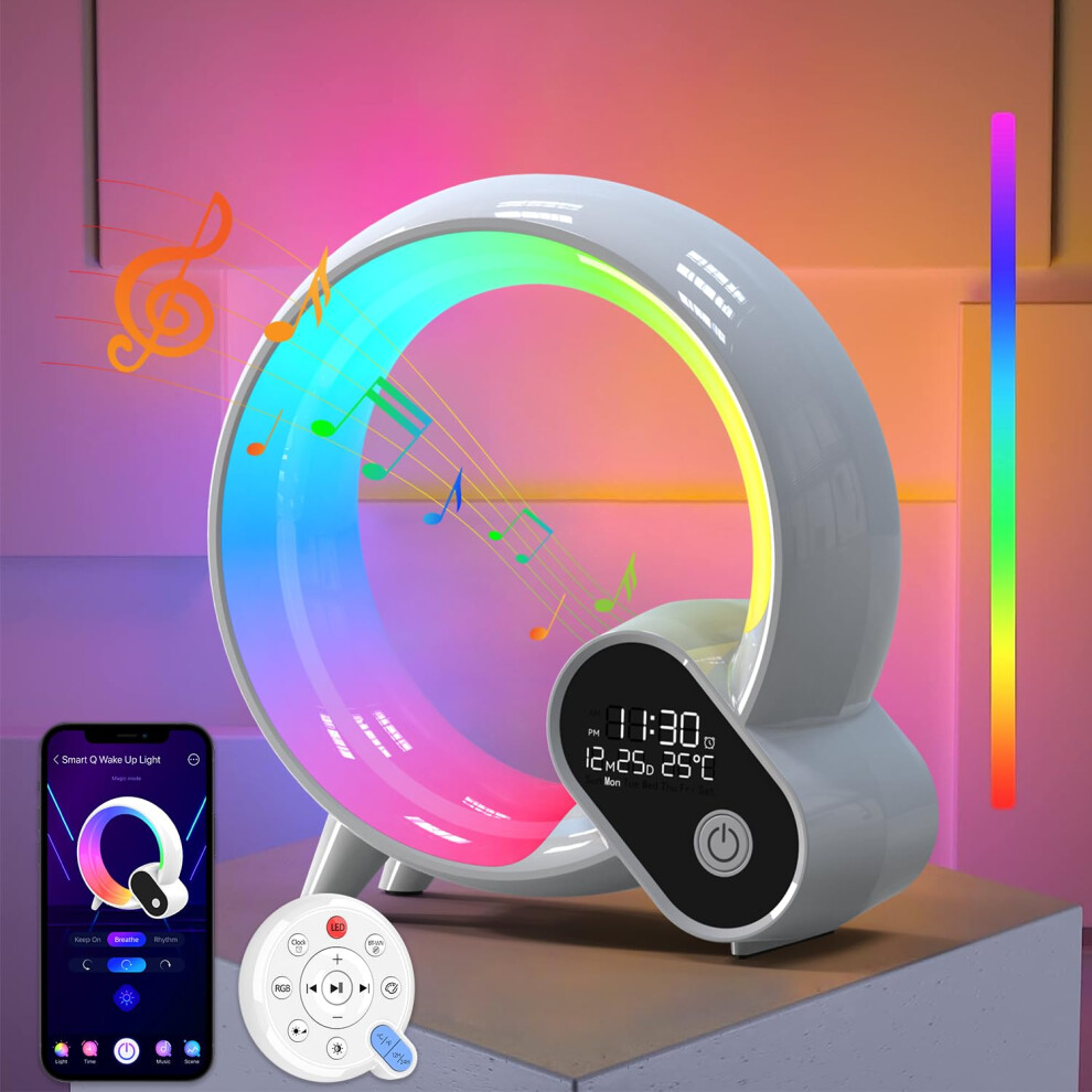 Photos - Floodlight / Street Light  Sunrise Alarm Clock, Colorful Table Lamp with Bluetooth Speaker, Time/Date/Temperature Display Wake Up Light, App/Re(White)