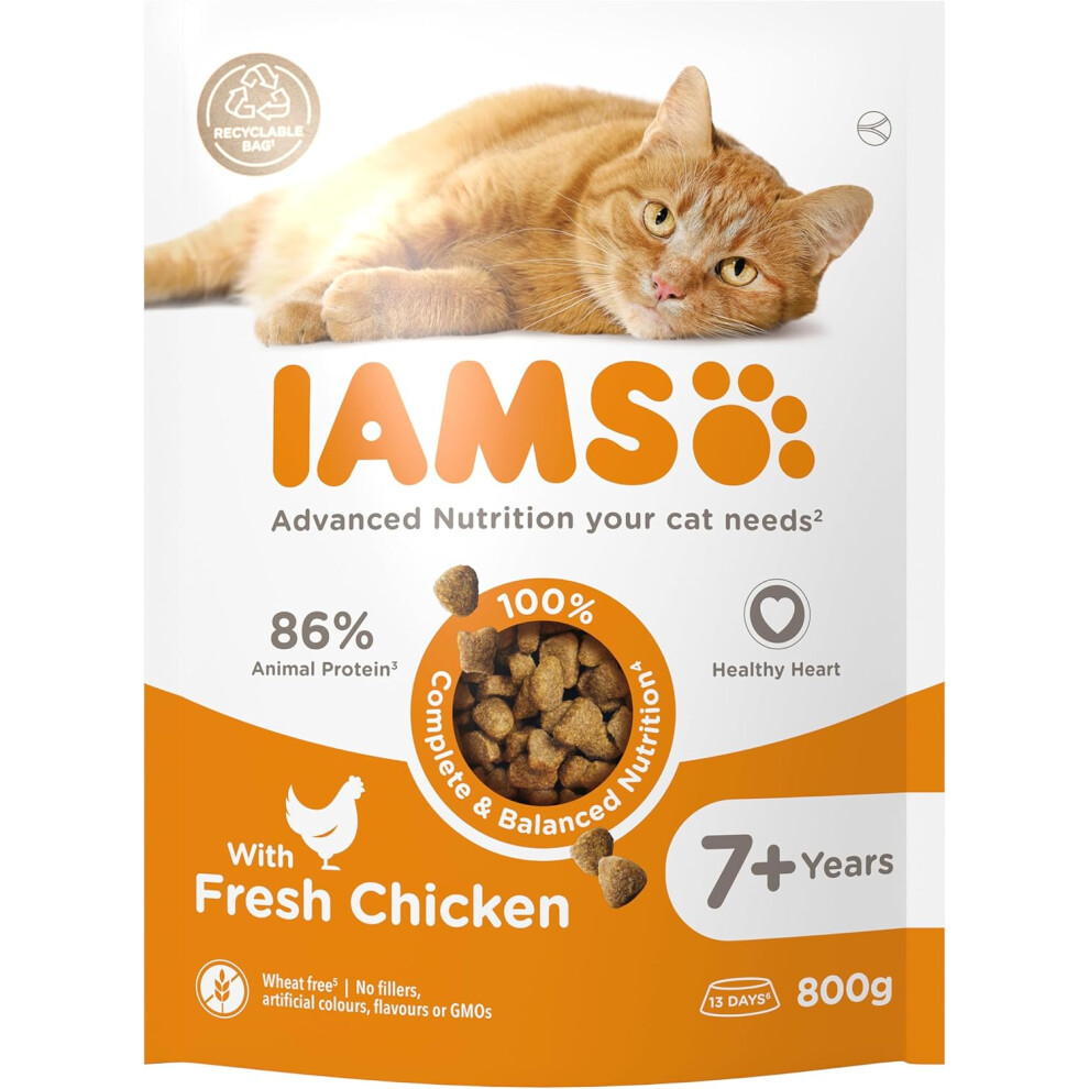 (IAMS Complete Dry Cat Food for Senior 7+ Cats with Chicken 800 g) IAMS Complete Dry Cat Food for Senior 7+ Cats with Chicken 3 kg