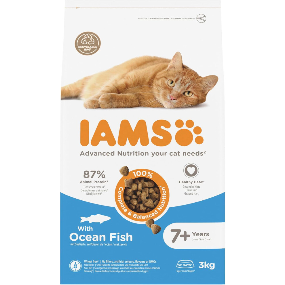 (IAMS Complete Dry Cat Food for Senior 7+ Cats with Ocean Fish 3 kg) IAMS Complete Dry Cat Food for Senior 7+ Cats with Chicken 3 kg