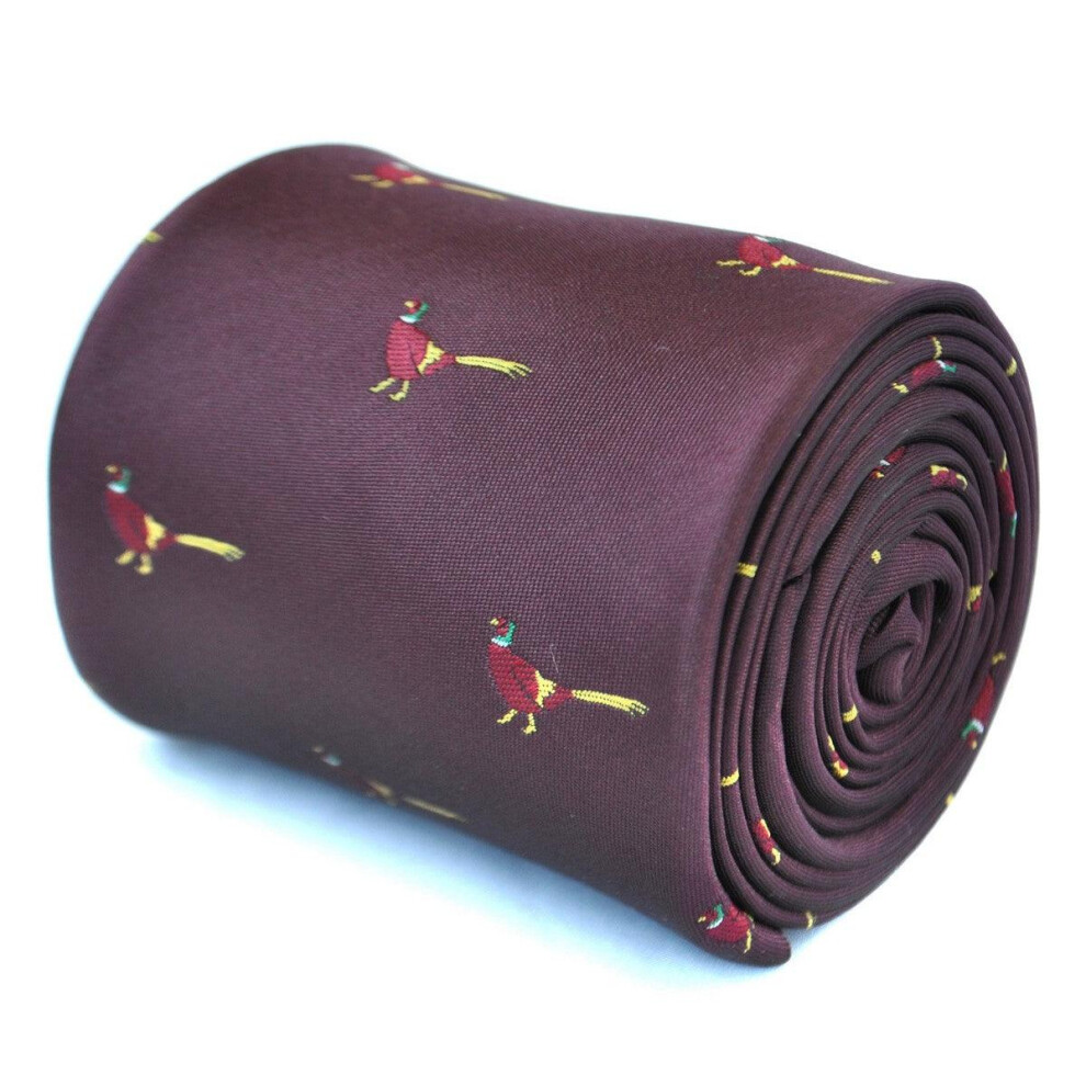 maroon tie with pheasant design